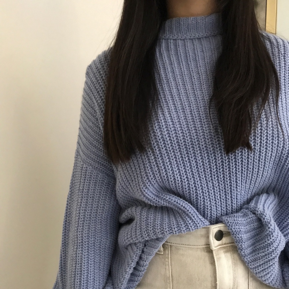 Blue Loose Turtle Neck Oversized Sweater